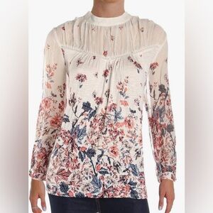 Lucky Brand Cottagecore Peasant Boho Floral Print Women's Split Sleeve Top